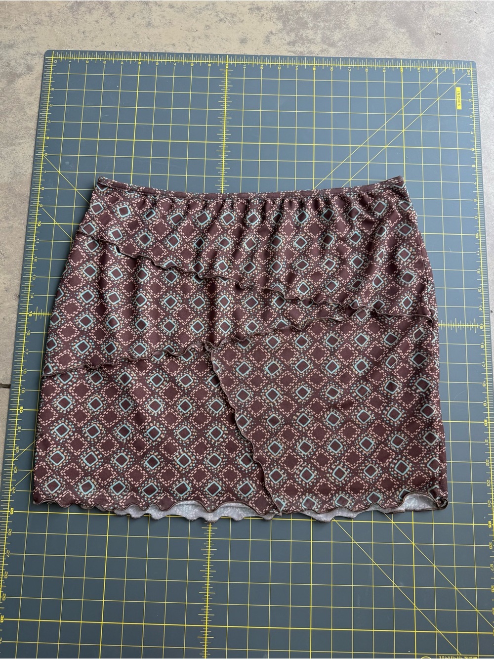 SO Brown Printed Tiered Mini Skirt with Ruffles